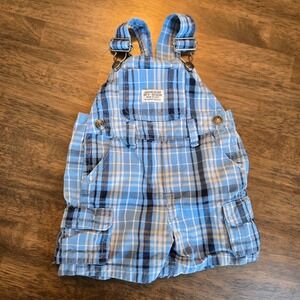Babies R Us Blue‎ Plaid Cargo Shortall Overalls 6-9 Months Kids